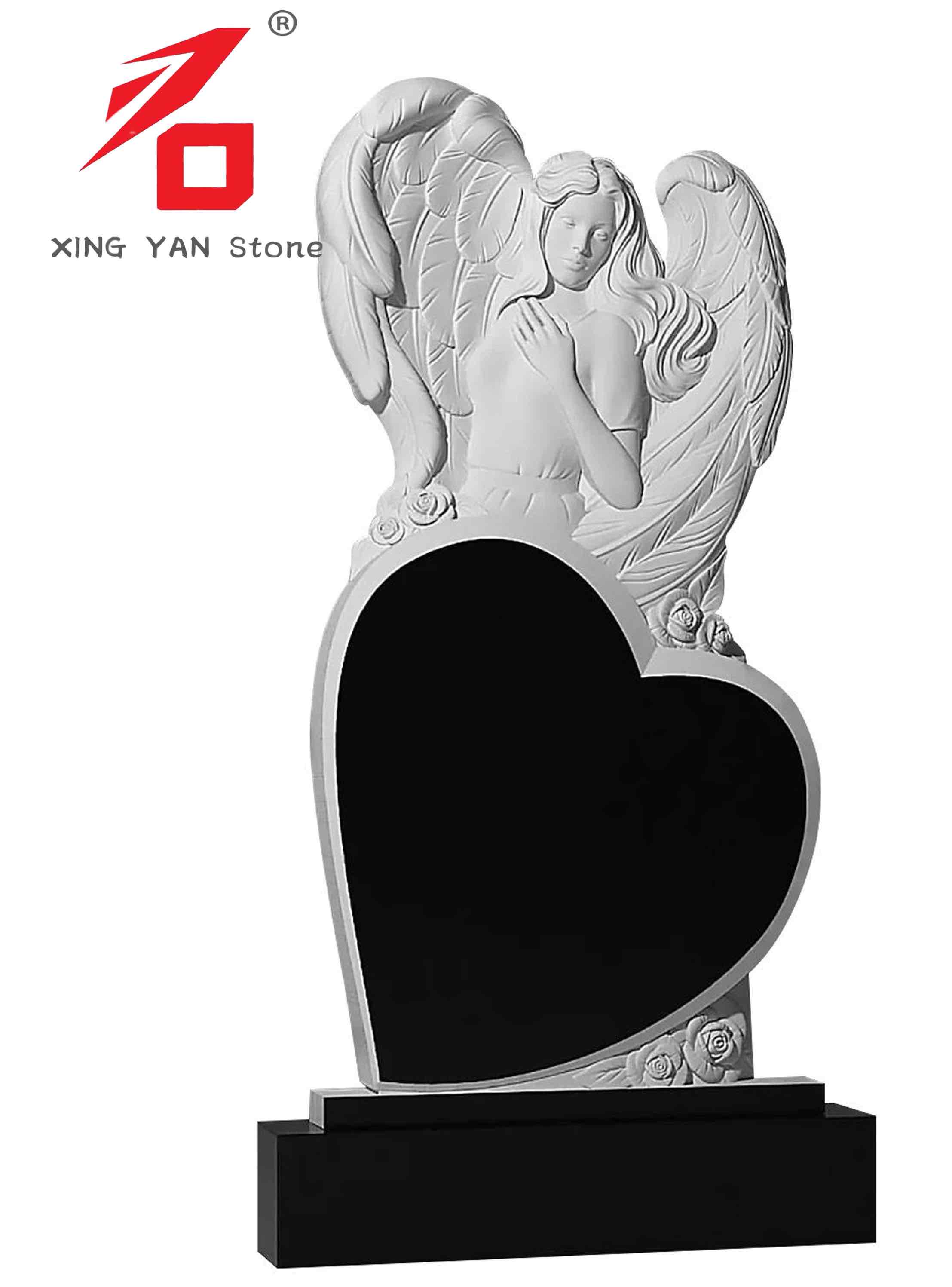 Black Granite Angel Heart Standing Monument