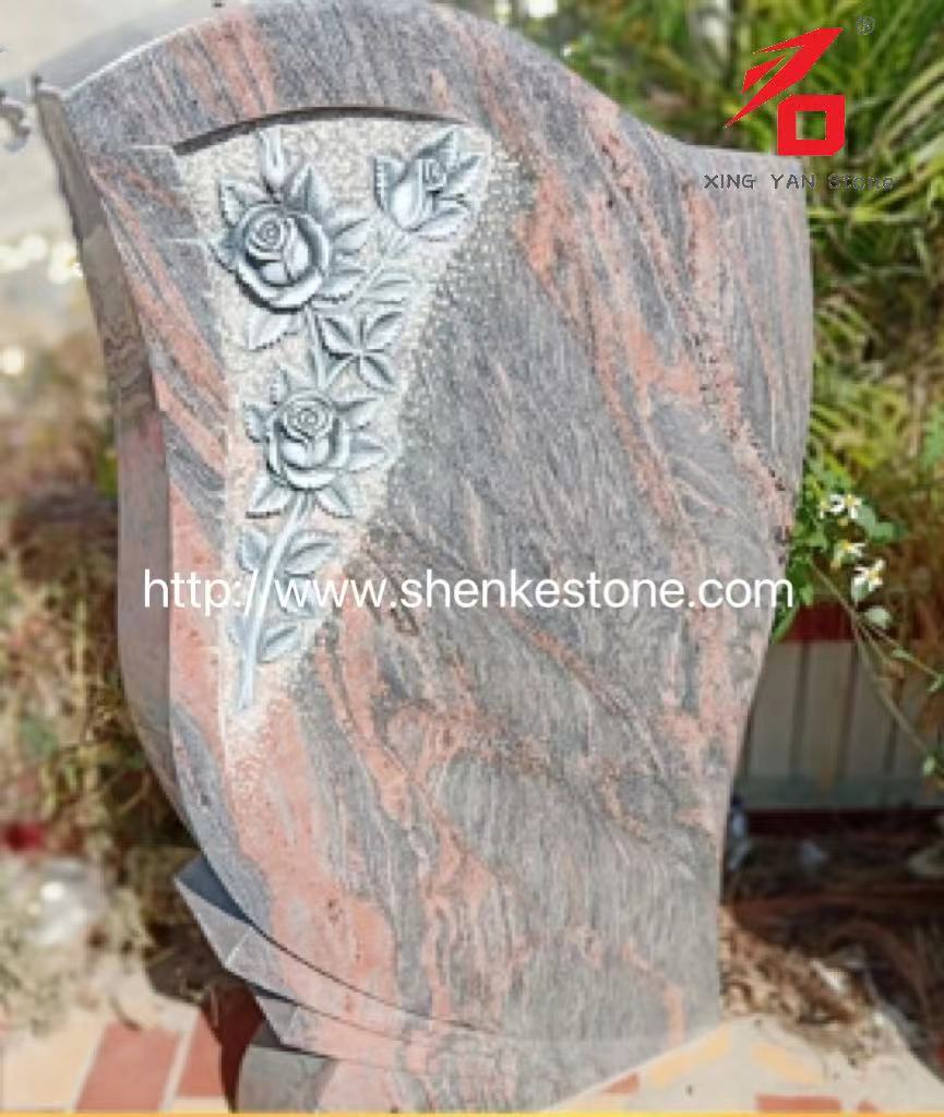Brazil Red Dragon Granite Inukit ang Rose Headstones para ibenta