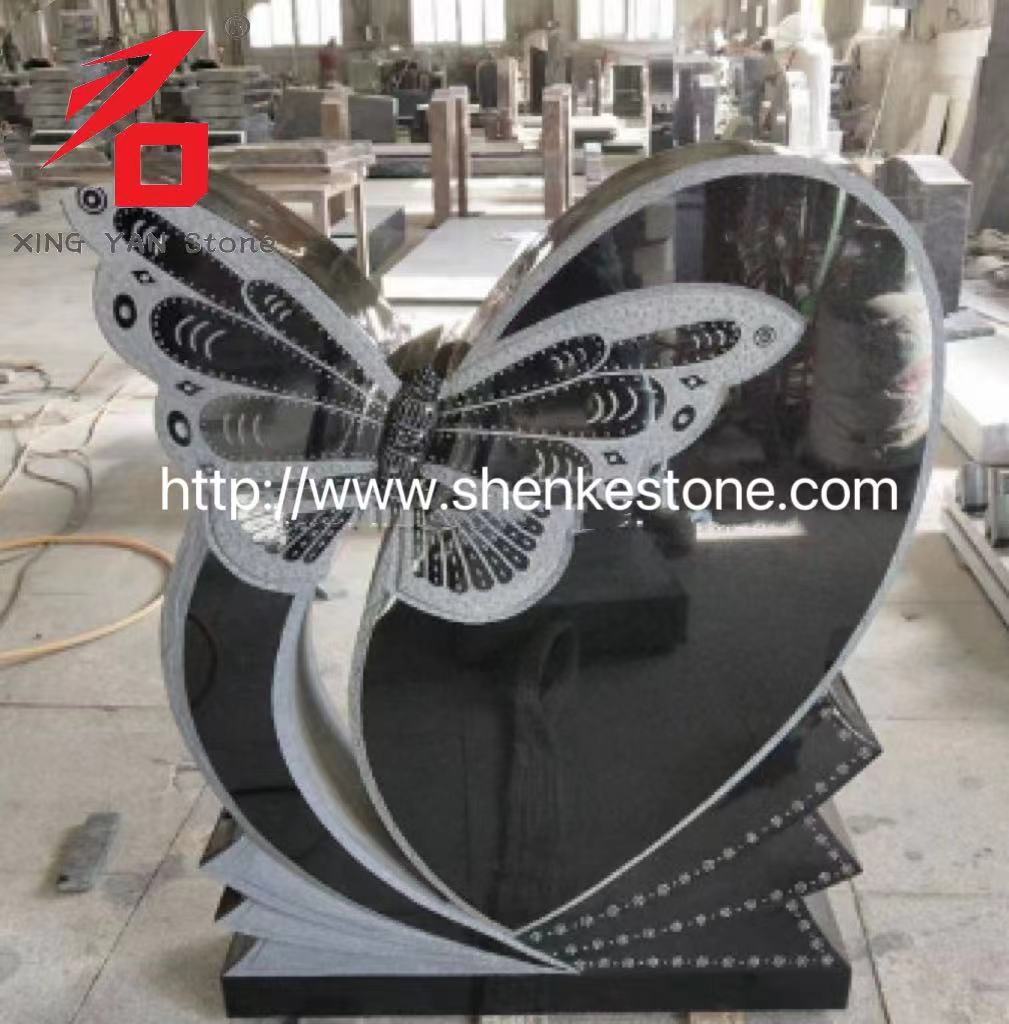 China Xingyan - Artistic Butterfly Heart Shaped Stone Inukit na Tombstone