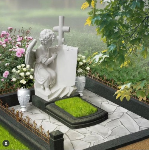 China Xingyan White Marble Angel Cross Tombstone