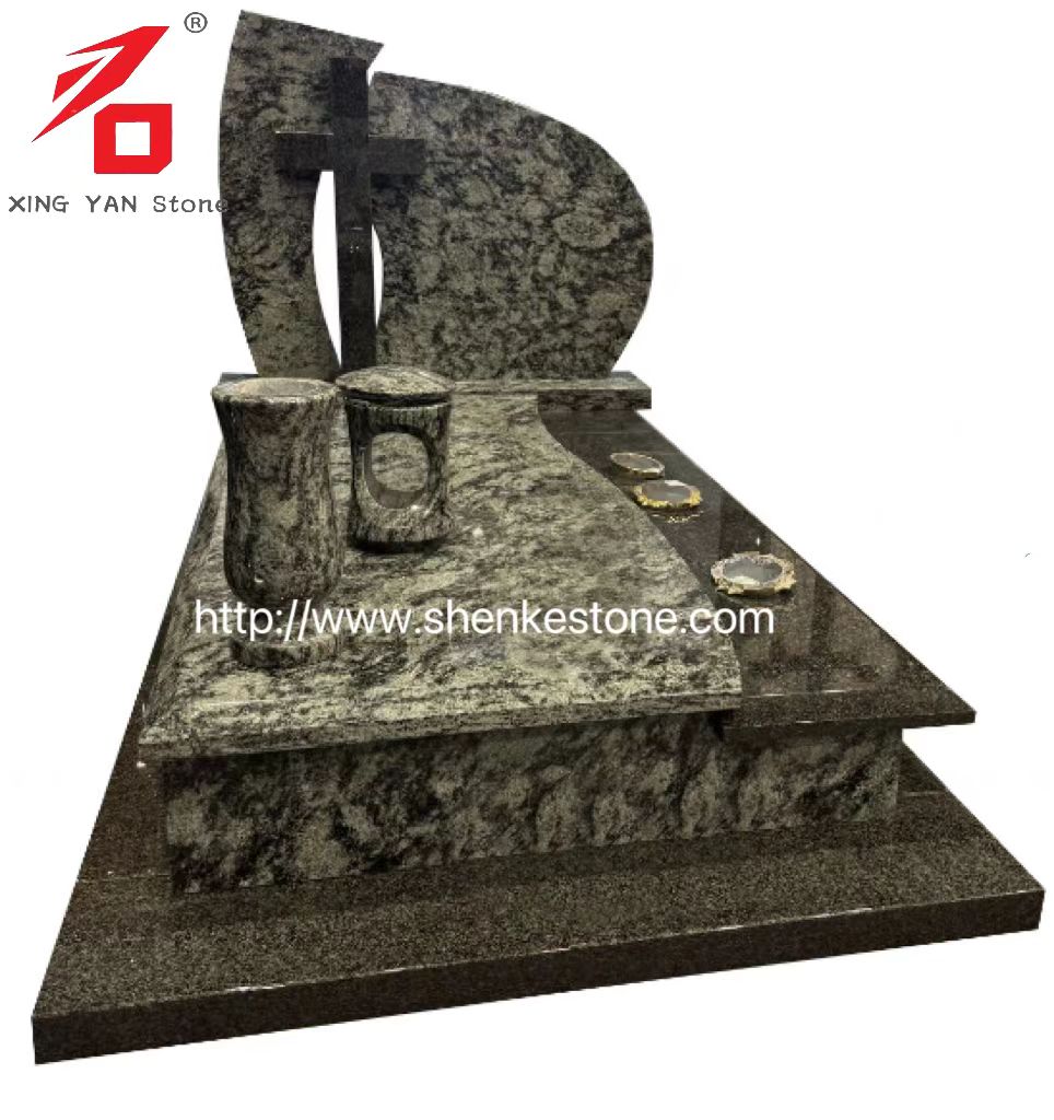 Chinese Olive Green Granite Funeral Monument (na may plorera)