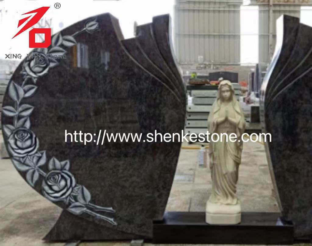 Dobleng inukit na si Rose Mary Headstone Bahama Blue Granite