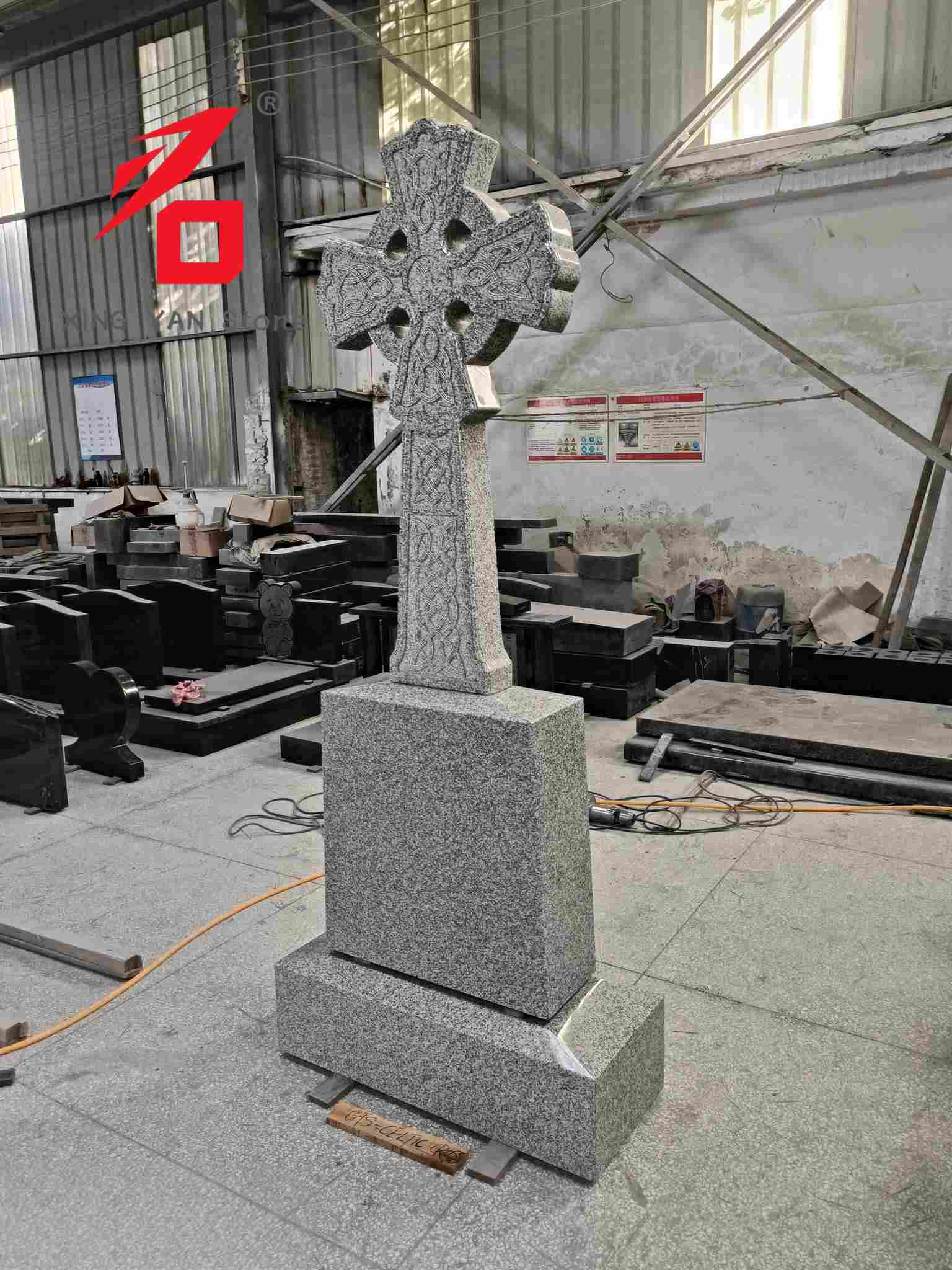 European at American Cross Granite Tombstone