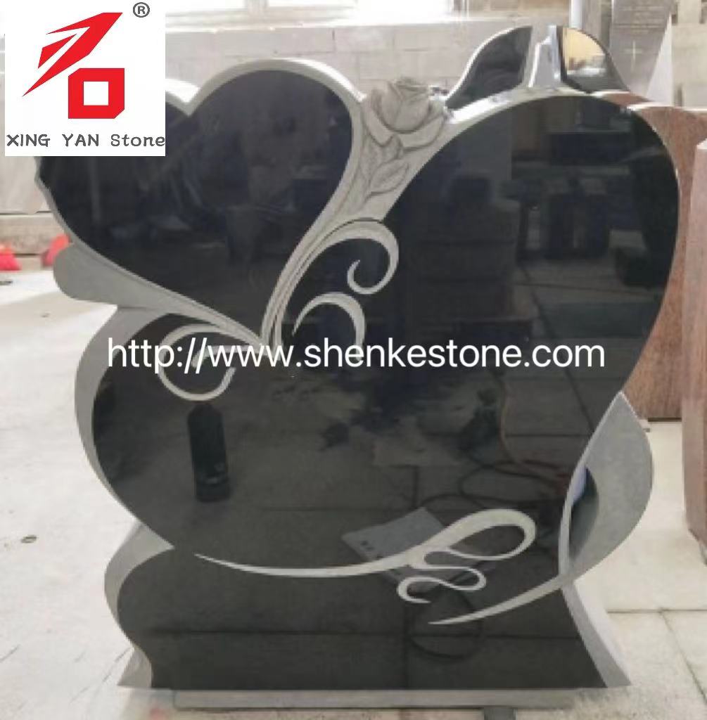 Mataas na kalidad na itim na granite headstone headstone na may bulaklak