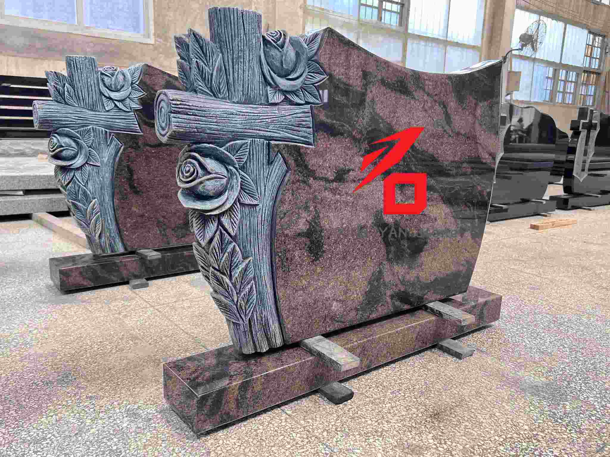 Rose at Cross Pattern Memorial Tombstone