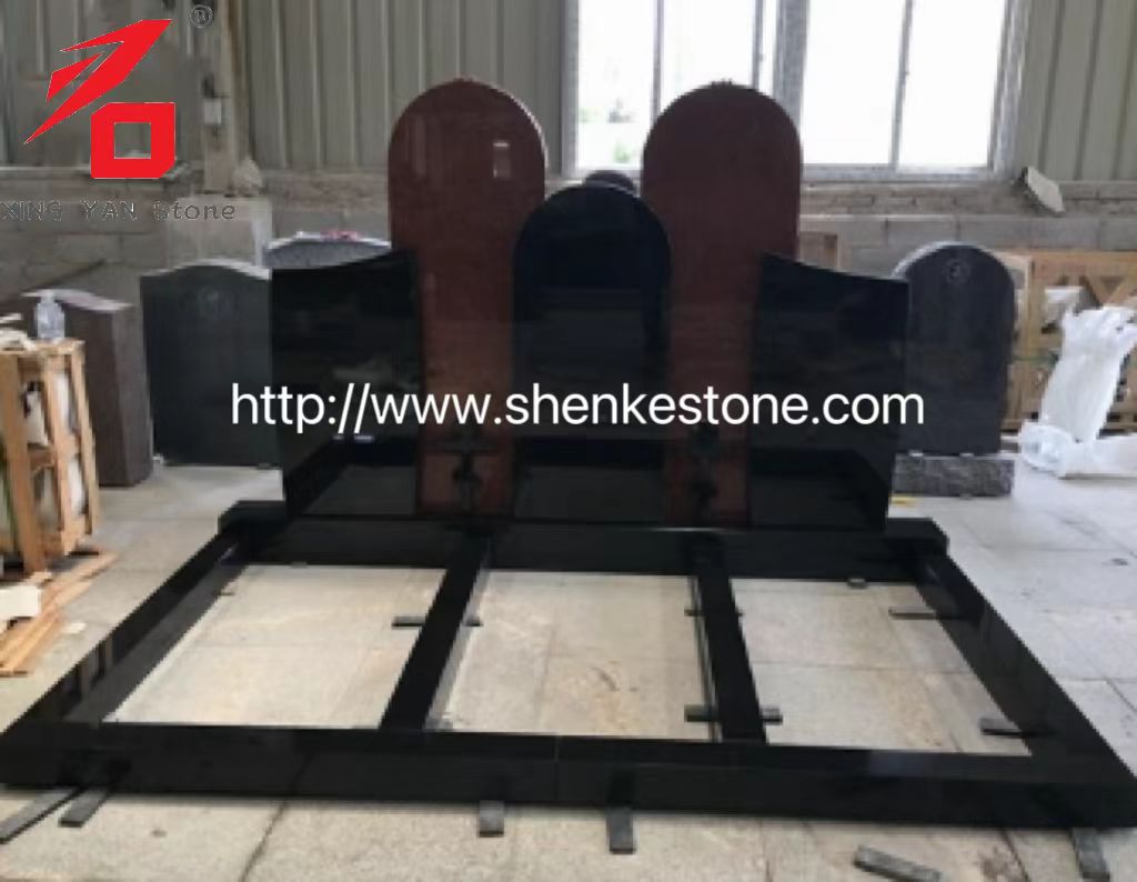Russian style Black granite tombstone na may inukit na krus