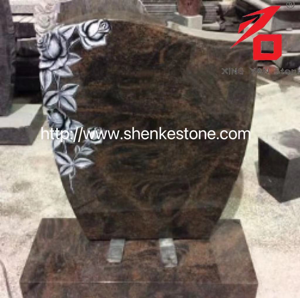 Ang pakyawan na pulang aurora granite monumento na may inukit na rosas